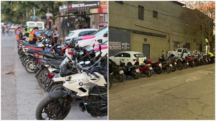 Las motos retenidas durante el operativo en Las Heras.&nbsp;