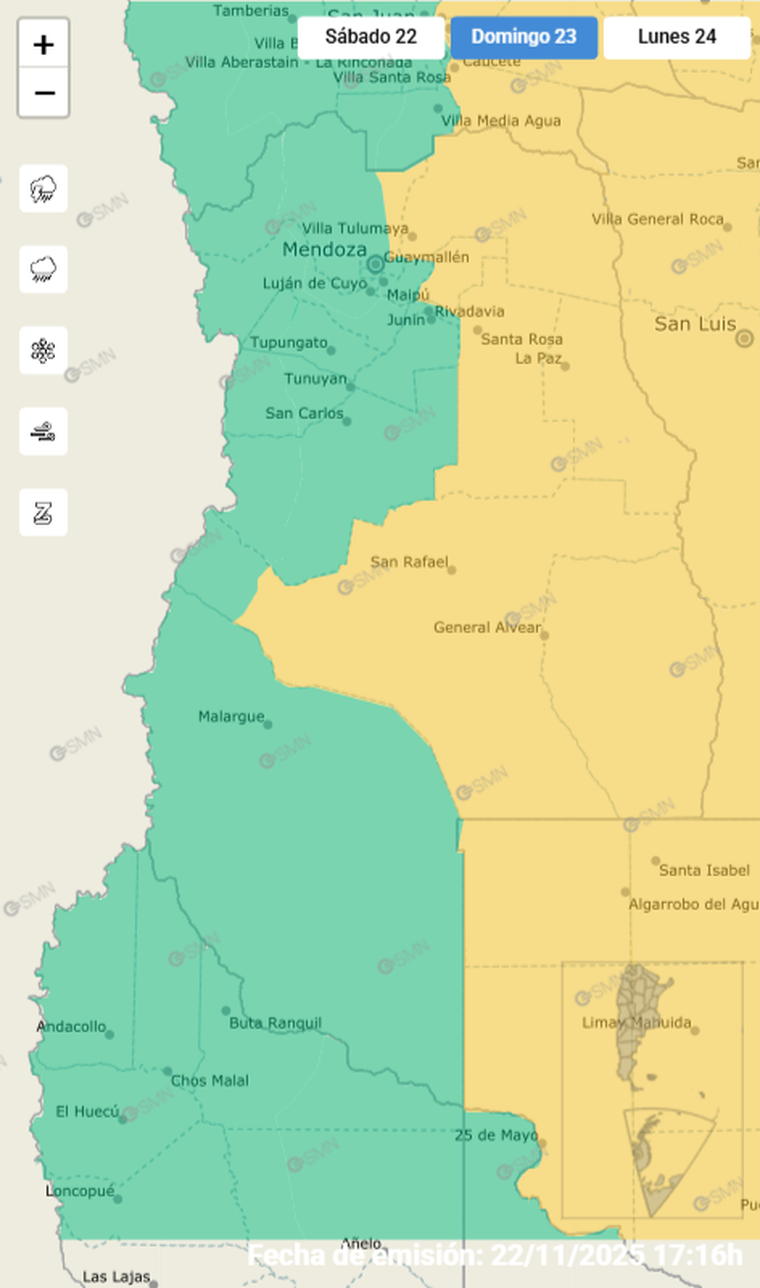 Por la mañana rige una alerta amarilla por vientos del norte en varios departamentos de Mendoza. Por la mañana rige una alerta amarilla por vientos del norte en varios departamentos de Mendoza.