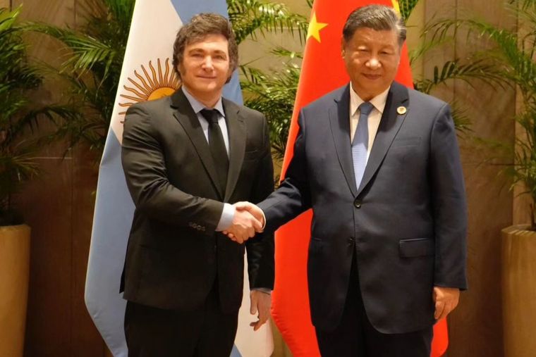 El presidente Javier Milei con su par de China, Xi Jinping, en la cumbre del G20. Foto: Instagram (@javiermilei)