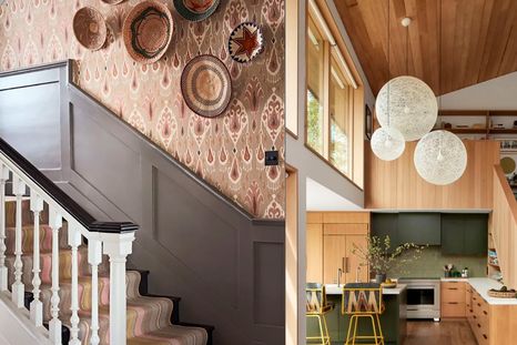 Escalera con el foco puesto en los detalles pequeños (izq) vs escaleras cerradas (der). Foto: Jon Day Photography y  Raili Ca.