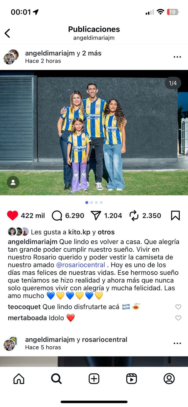 El emotivo posteo del Fideo. (Foto: Instagram)