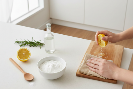 Limpieza con ingredientes caseros. Fuente: IA Gemini. Limpieza con ingredientes caseros. Fuente: IA Gemini.