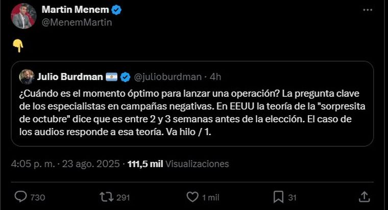 El posteo de Martin Menem El posteo de Martin Menem