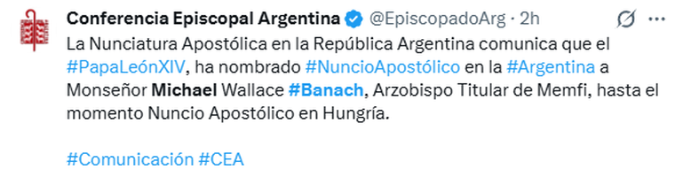 El comunicado de Conferencia Episcopal Argentina. El comunicado de Conferencia Episcopal Argentina.