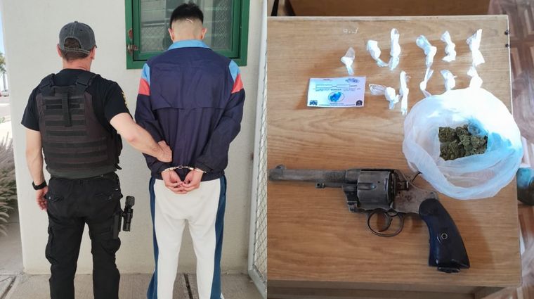 El joven de 18 años detenido y los elementos incriminatorios secuestrados. El joven de 18 años detenido y los elementos incriminatorios secuestrados.