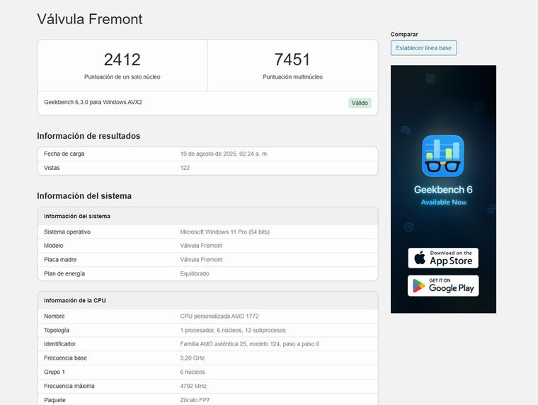 El 20 de agosto de 2025, la base de datos de Geekbench registró un dispositivo denominado «Valve Fremont» (ID: 13390426). El 20 de agosto de 2025, la base de datos de Geekbench registró un dispositivo denominado «Valve Fremont» (ID: 13390426).