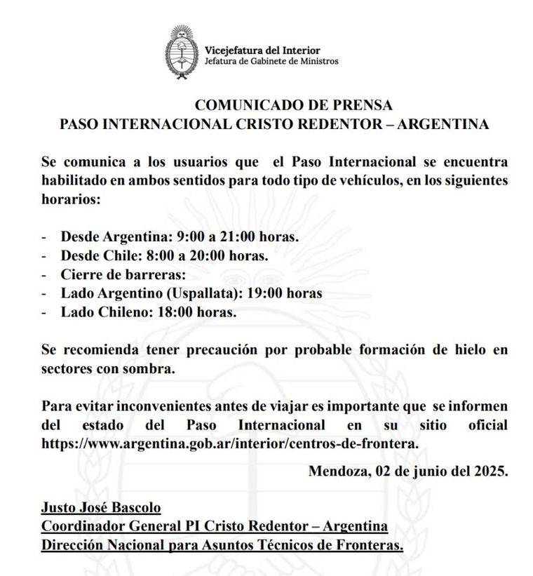 El Paso a Chile tiene un nuevo horario de funcionamiento El Paso a Chile tiene un nuevo horario de funcionamiento