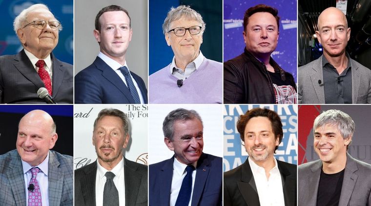 Los más ricos, entre ellos, Musk, Zuckerberg, Gates y Bezos. Foto: Cnn.