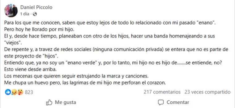 El descargo de Piccolo tras la noticia.