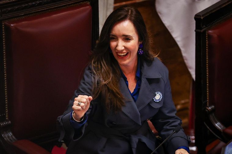 Victoria Villarruel se sentó cuando estaba por cerrar el último discurso y terminó siendo la protagonista central de la jornada Foto: EFE