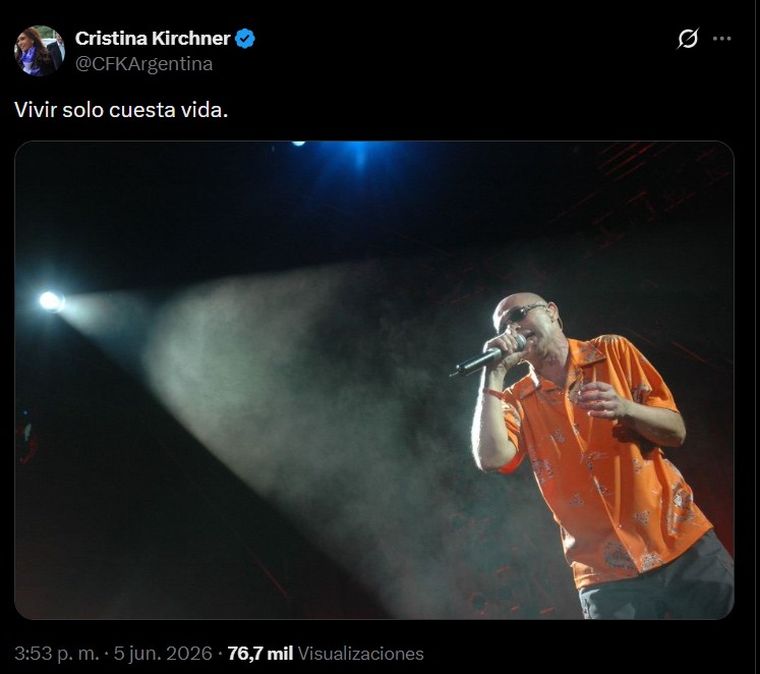 El posteo de CFK en homenaje al Indio Solari El posteo de CFK en homenaje al Indio Solari