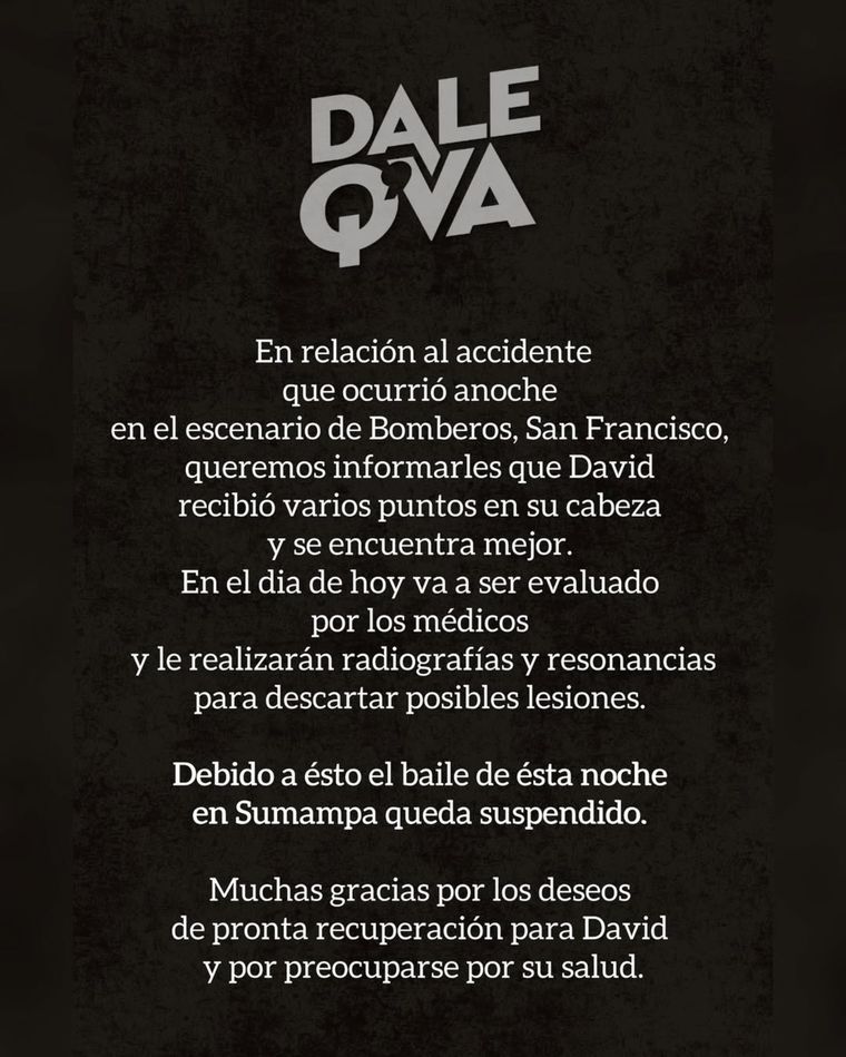 El comunicado que compartió Dale Q' Va en las redes sociales. El comunicado que compartió Dale Q' Va en las redes sociales.