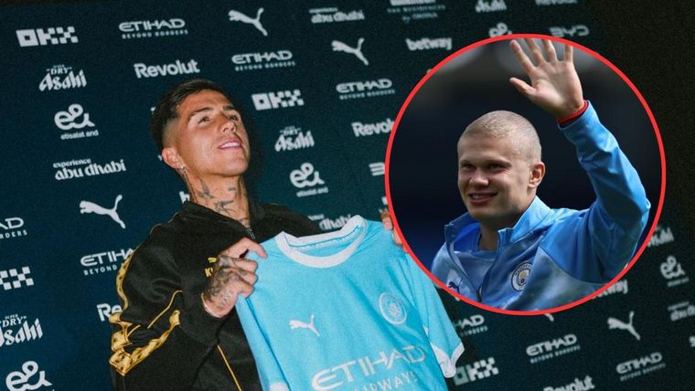 Haaland y una particular bienvenida a Enzo Fernández, su nuevo socio en el City.