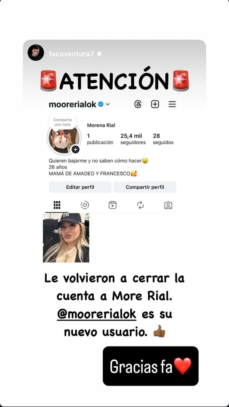 Morena Rial recibió apoyo de sus amigos para la difusión de su nueva cuenta de Instagram, la cual le permite generar ingresos trabajando con marcas. Morena Rial recibió apoyo de sus amigos para la difusión de su nueva cuenta de Instagram, la cual le permite generar ingresos trabajando con marcas.