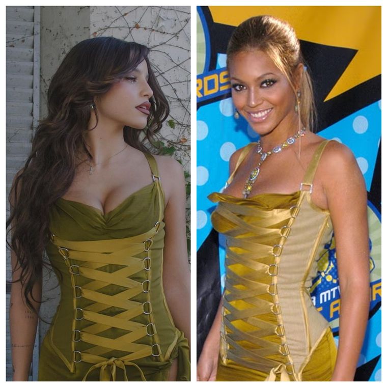 Después de 21 años, Emilia Mernes vuelve a usar el mismo vestido que eligió Beyoncé Foto: Instagram/Cosmopolitan