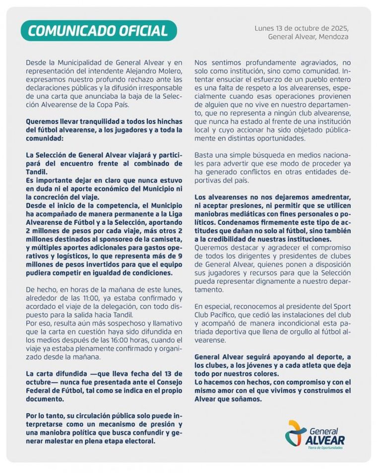 La respuesta por parte de la Municipalidad de General Alvear ante las acusaciones de Merlos. La respuesta por parte de la Municipalidad de General Alvear ante las acusaciones de Merlos.