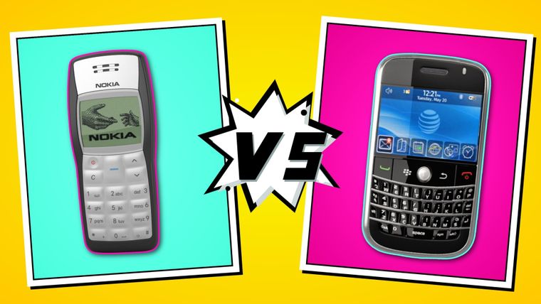 Los teléfonos Nokia 1100 y BlackBerry Bold 9000 marcaron hitos en la comparativa tecnológica.
