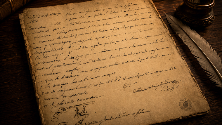 El documento conservado por el Archivo General de la Nación Argentina muestra el pedido que Baltasar Hidalgo de Cisneros hizo tras la Revolución de Mayo.