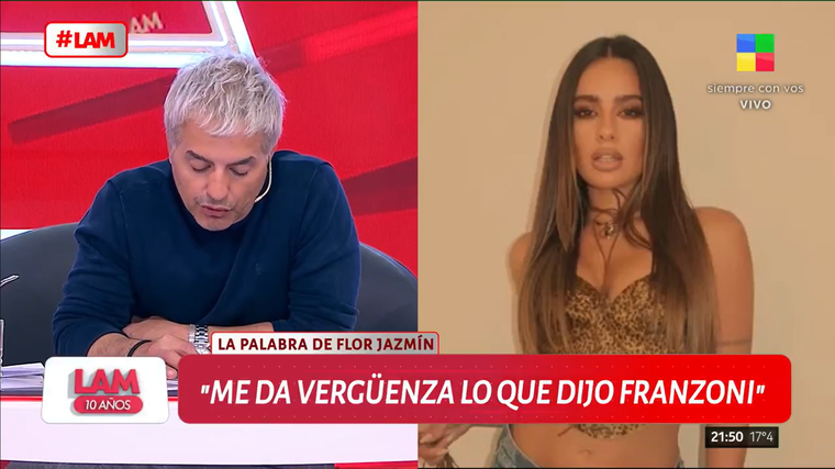 Flor Jazmín Peña llevará a la Justicia a Franzoni. Foto: captura de video/ América TV. Flor Jazmín Peña llevará a la Justicia a Franzoni. Foto: captura de video/ América TV.