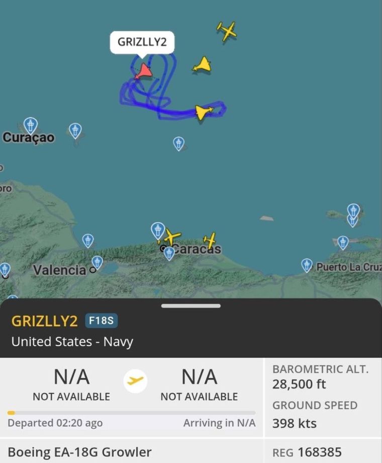 Aviones F-18 de Estados Unidos volando cerca del territorio venezolano agigantan las tensiones en la región. Aviones F-18 de Estados Unidos volando cerca del territorio venezolano agigantan las tensiones en la región.