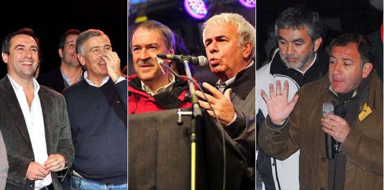 Oscar Aguad, Juan Manuel de la Sota y Luis Juez, en los actos de cierre de campaña