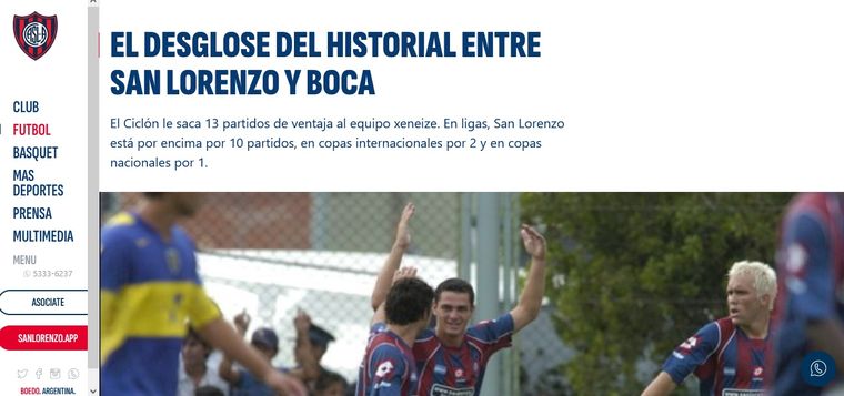 El historial que cuenta San Lorenzo en su p&aacute;gina web oficial.&nbsp;