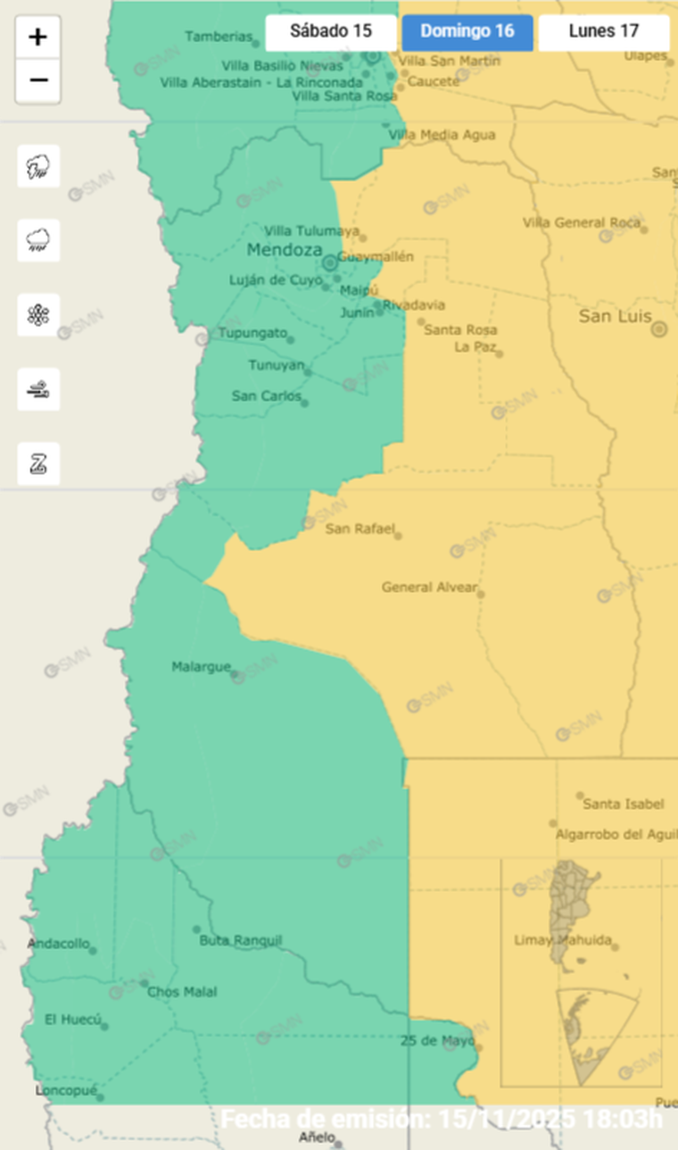 El SMN emitió una alerta amarilla por vientos fuertes en los departamentos del este de Mendoza. El SMN emitió una alerta amarilla por vientos fuertes en los departamentos del este de Mendoza.