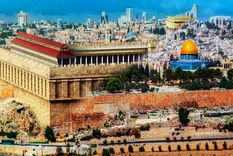 Las murallas de Jerusalén fueron construidas entre 1535 y 1538, y actualmente integran el patrimonio de la Humanidad de UNESCO. Esta imagen  mezcla el presente con un fragmento (elaborado con técnicas virtuales) de cómo era antes, ya que lo muestra reconstruido. Foto: Love Exploring - Msn.com/