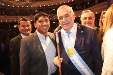 El gobernador de Tucumán, Osvaldo Jaldo, junto a Gonzalo Monteros, el intendente de La Banda del Río Salí, la ciudad donde se registró la mayor cantidad de operaciones fraudulentas. Foto: X (@gonzalomonteros)