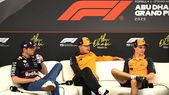 Max Verstappen, Oscar Piastri y Lando Norris, los tres pilotos en luchan por ser campeones de la Fórmula 1, en el Media Day del GP de Abu Dabi. Max Verstappen, Oscar Piastri y Lando Norris, los tres pilotos en luchan por ser campeones de la Fórmula 1, en el Media Day del GP de Abu Dabi.