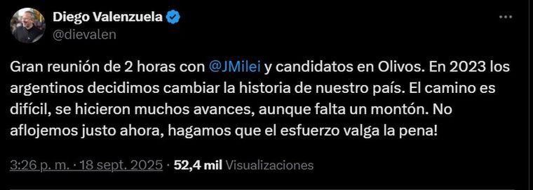 El posteo de Diego Valenzuela El posteo de Diego Valenzuela