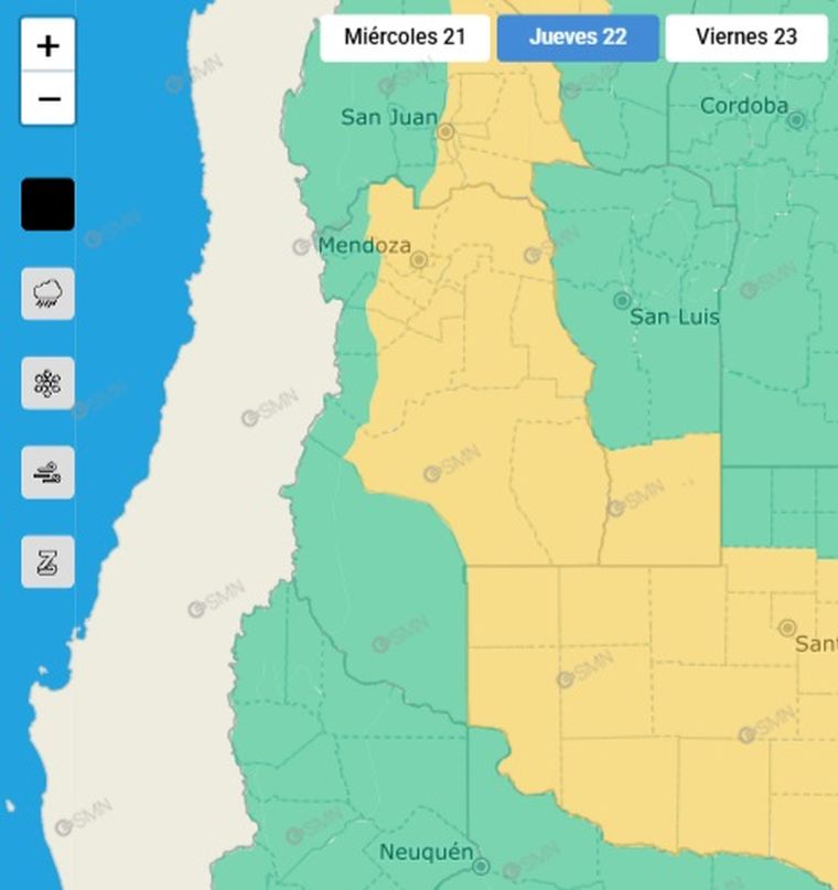 El Servicio Meteorológico Nacional emitió un alerta por tormentas para este jueves. El Servicio Meteorológico Nacional emitió un alerta por tormentas para este jueves.