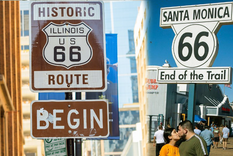 Pese a la placa que lo recuerda la Ruta 66 nunca llegó al océano, sino que en las calles Olympic y  Lincoln de Santa Mónica Foto: bostonglobe.com y uk.trip.com/travel-guide/