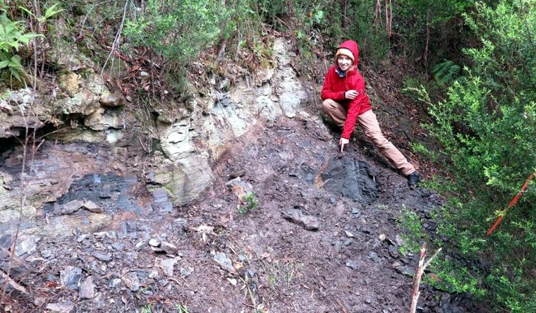 La Dra. Miriam Slodownik en el afloramiento de Lowana. Foto: Dpa.