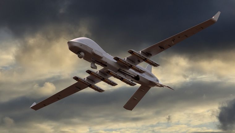 Dron Gray Eagle MQ-1C En su nueva versión puede transportar hasta 680 kg. de armamento y volar durante 25 horas