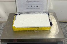 El ladrillo de cocaína con el sello del delfín secuestrado en San Juan.&nbsp;