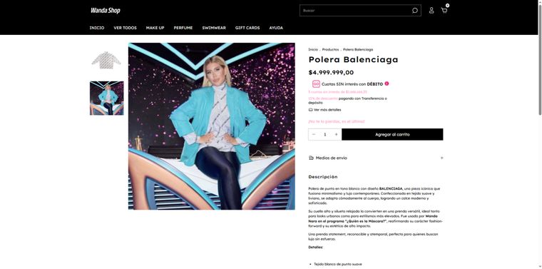 Nara pide casi cinco millones de pesos por una polera de una importante marca internacional. Nara pide casi cinco millones de pesos por una polera de una importante marca internacional.