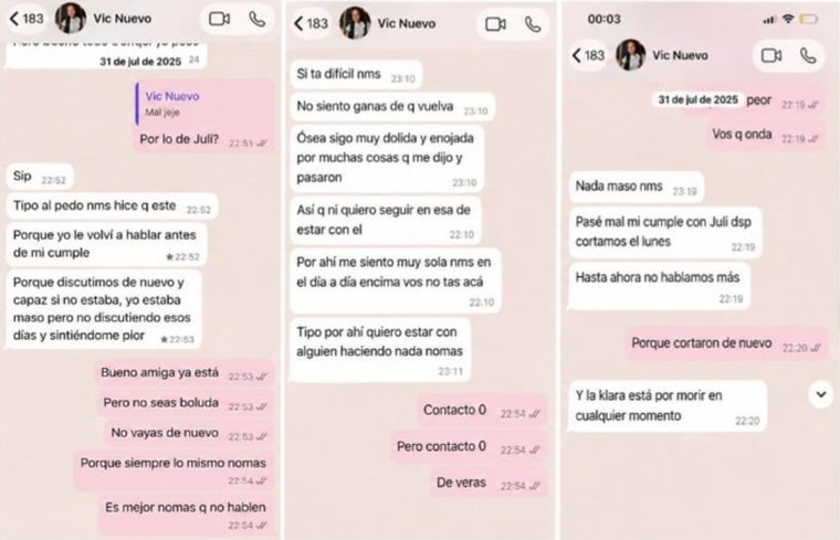 Los nuevos chats sobre la violencia que habría sufrido Victoria Cantero. Los nuevos chats sobre la violencia que habría sufrido Victoria Cantero.