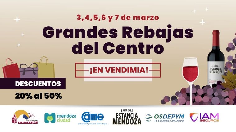 Comercios de la Ciudad de Mendoza impulsan “Grandes Rebajas del Centro” con ofertas por Vendimia. Comercios de la Ciudad de Mendoza impulsan “Grandes Rebajas del Centro” con ofertas por Vendimia.