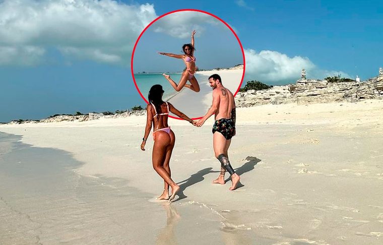 Leo Messi y Antonela Roccuzzo, felices en las playas de Bahamas. Foto: Instagram @antonelaroccuzzo