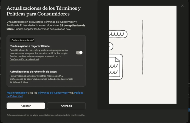 Los nuevos términos de uso de Claude establecen que las conversaciones podrán ser usadas para entrenar la IA. Los nuevos términos de uso de Claude establecen que las conversaciones podrán ser usadas para entrenar la IA.