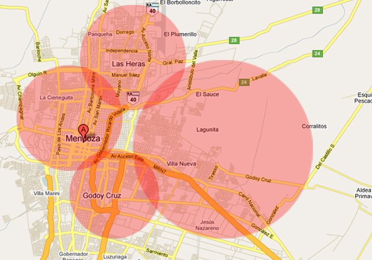 La amplia zona del Gran Mendoza afectada por la contaminación. Foto: MDZ
