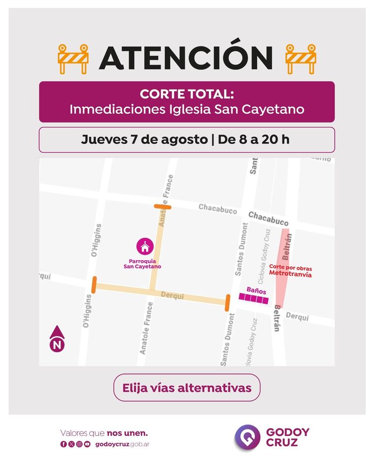 Por el Día de San Cayetano, Godoy Cruz desplegará controles, baños químicos y desvíos de tránsito durante todo el jueves. Por el Día de San Cayetano, Godoy Cruz desplegará controles, baños químicos y desvíos de tránsito durante todo el jueves.
