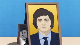 Ilustración de Andrea Ucini grafica el actual momento político del peronismo mendocino, similar al del resto del país. Evita, en la sombra.  