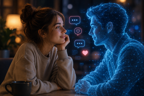 El 50% de los jóvenes cree que las relaciones sentimentales con la IA hará más feliz a la humanidad. (Imagen generada con IA). El 50% de los jóvenes cree que las relaciones sentimentales con la IA hará más feliz a la humanidad. (Imagen generada con IA).