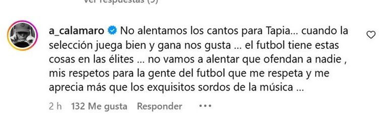 Andrés Calamaro se expresó sobre el canto contra el Chiqui Tapia en el Movistar Arena. Andrés Calamaro se expresó sobre el canto contra el Chiqui Tapia en el Movistar Arena.