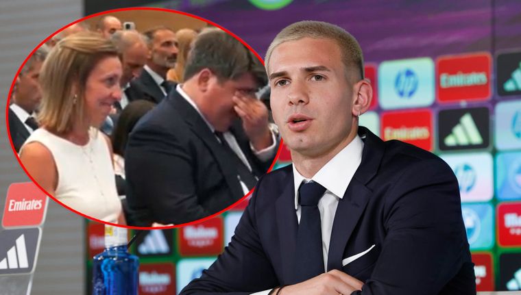Franco Mastantuono hizo emocionar a sus padres durante su presentación en Real Madrid.
