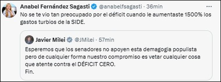 Anabel Fernández Sagasti le respondió a Javier Milei Anabel Fernández Sagasti le respondió a Javier Milei