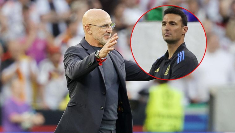 Luis de la Fuente se deshizo en elogios y palabras de admiración para su exalumno, Lionel Scaloni. Foto: EFE y archivo