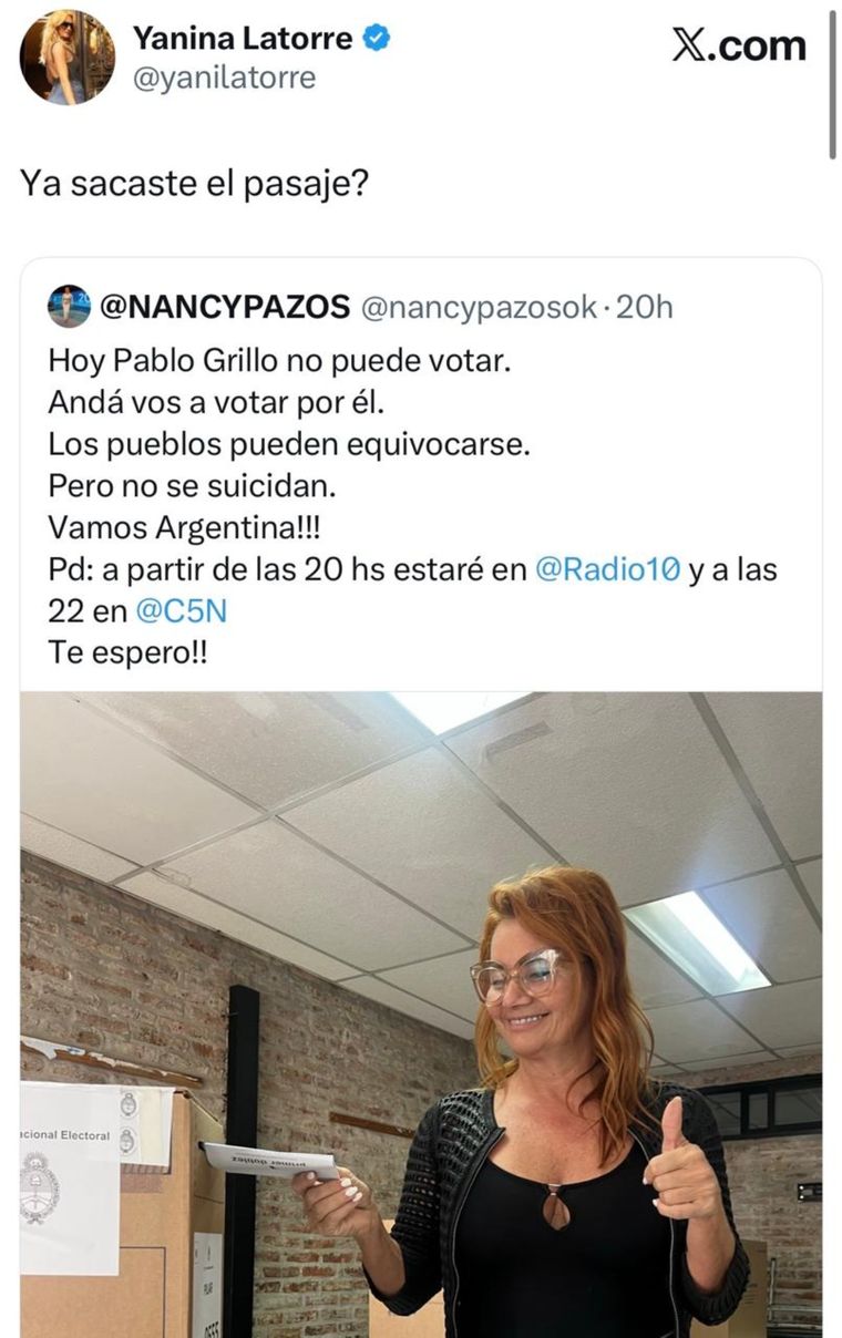 El posteo de la conductora de "Sálvese Quien Pueda" tras los resultados de las elecciones 2025. El posteo de la conductora de "Sálvese Quien Pueda" tras los resultados de las elecciones 2025.
